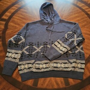 Lucky Brand Blue, Black and Cream Men's Cotton Hooded Sweater XL